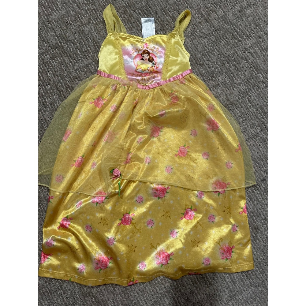 Disney Princess Belle Nightgown Girls Size 4 Yellow Beauty and the Beast Rose